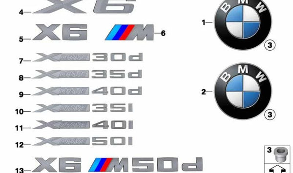 Emblema "X6" Original BMW OEM 51147334353 para BMW E71 (X6).