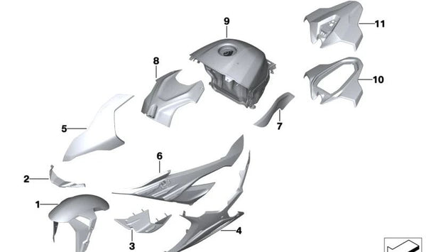 Cubierta del saliente BLACKSTORM MET OEM 77317109014 para motos BMW S 1000 RR K67 (0E81, 0E82, 0P21, 0P23). Original BMW Motorrad.