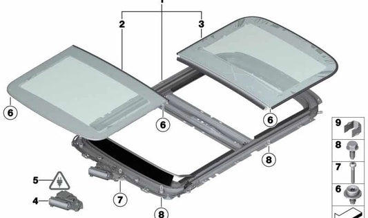 Tapa de vidrio trasero OEM 54107289204 para techo panorámico en MINI R56, R56 LCI, Clubman R55, Clubman R55 LCI, Countryman R60. Original MINI.