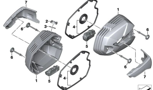Tapa de culata izquierda color Granitgrau OEM 11129898647 para motos BMW R nineT, R nineT Pure, R nineT Scrambler, R nineT Urban G/S. Original BMW Motorrad.