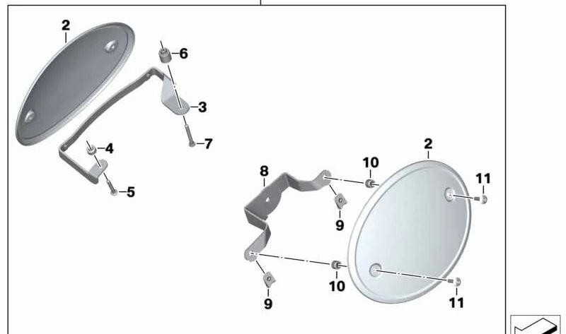 Placa del dorsal Alpine-White OEM 46638560280 para BMW R nineT, R nineT Pure, R nineT Scrambler, R nineT Racer, R nineT Urban G/S. Original BMW Motorrad.