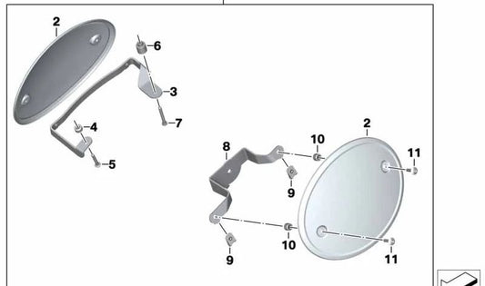 Placa del dorsal Alpine-White OEM 46638560280 para BMW R nineT, R nineT Pure, R nineT Scrambler, R nineT Racer, R nineT Urban G/S. Original BMW Motorrad.