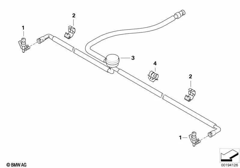 Tubería del sistema de lavado de faros para BMW E63, E64 (OEM 61677051372). Original BMW.
