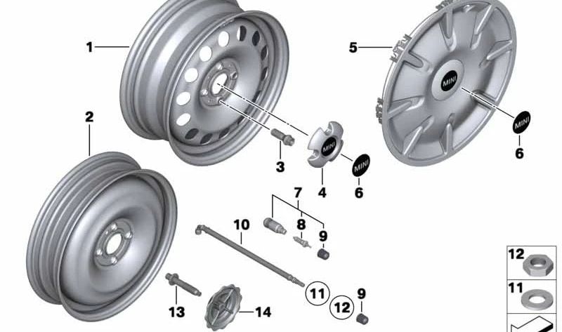 Tornillo de sujeción rueda de repuesto OEM 36106782325 para MINI R56, R55, R57, R58, R59... y más. Original MINI.