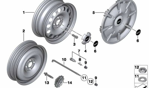 Cubierta de cubo de rueda 15" OEM 36136862440 para MINI R56, R55, R57, R58, R59, incluyendo Clubman, Cabrio, Coupé y Roadster… y más. Original MINI.