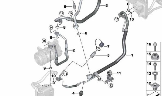 Tubería de succión del evaporador al compresor aire acondicionado OEM 64508053488 para BMW F97, F98. Original BMW.