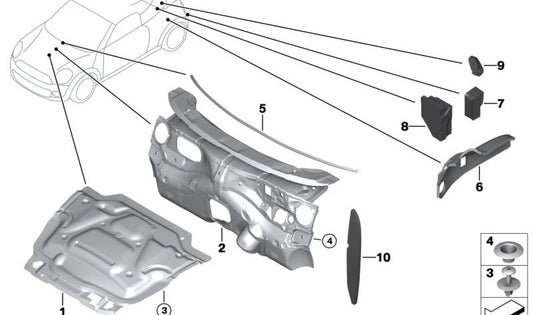 Insonorización aleta delantera OEM 51432756693 para MINI R56, R56 LCI, Clubman R55, Clubman R55 LCI, Cabrio R57 LCI, Coupé R58, Roadster R59. Original MINI.