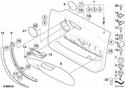 Apoio de braço dianteiro esquerdo em tecido para BMW E87 (OEM 51417133309). BMW original