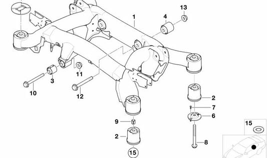 Subchasis trasero OEM 33316750827 para BMW E52. Original BMW.
