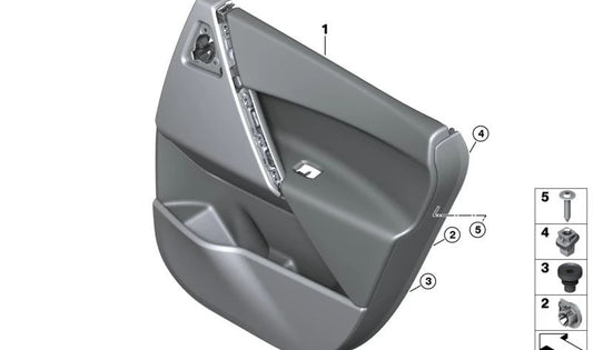 Panel interior puerta trasera derecha OEM 51425A157A2 para BMW I20. Pieza original BMW.