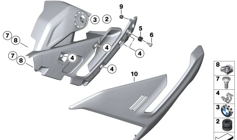 Soporte de matrícula lateral izquierdo OEM 46638393623 para BMW Motorrad C 400 GT, C 400 X, C 650 GT, C 650 Sport. Repuesto original BMW Motorrad.