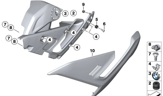 Soporte de matrícula lateral izquierdo OEM 46638393623 para BMW Motorrad C 400 GT, C 400 X, C 650 GT, C 650 Sport. Repuesto original BMW Motorrad.