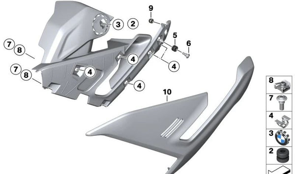Soporte de matrícula lateral izquierdo OEM 46638393623 para BMW Motorrad C 400 GT, C 400 X, C 650 GT, C 650 Sport. Repuesto original BMW Motorrad.