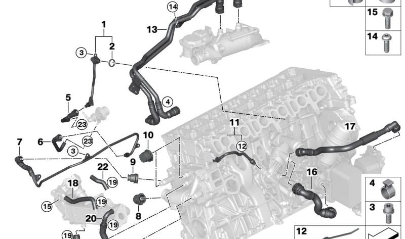 Tubería de refrigerante para turbocompresor OEM 11538576555 para BMW G30, G31, G32, G11, G12, G15, G16, G01, G02. Original BMW.