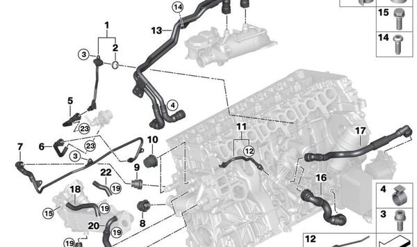 Tubería de refrigerante para turbocompresor OEM 11538576555 para BMW G30, G31, G32, G11, G12, G15, G16, G01, G02. Original BMW.