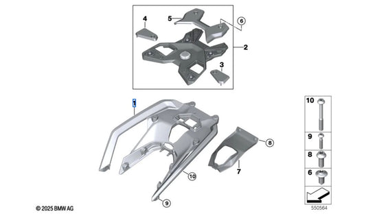 Soporte trasero para top case de aluminio OEM 46541541529 para motos BMW R 1300 RS (KA5, desde 04/2025). Original BMW Motorrad.