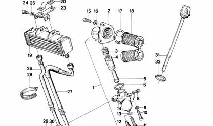 Tubería de retorno del radiador de aceite OEM 11421335391 para BMW E31, E32, E34. Original BMW.