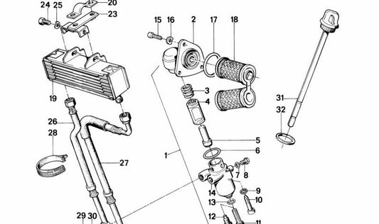 Soporte del filtro de aceite OEM 11421338352 para BMW E30, E34, E28, E32, E24, E23, E12, E21. Original BMW.