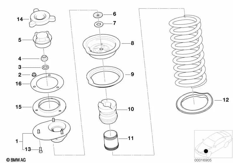 Plato de resorte superior para BMW (OEM 31332270226). Original BMW