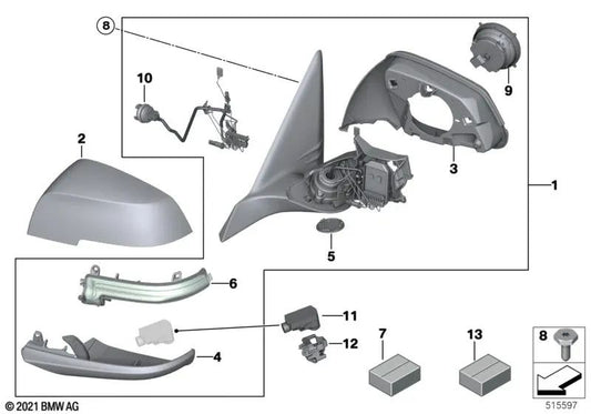 Espelho externo aquecido à esquerda para BMW F39 (OEM 51167420277). BMW original
