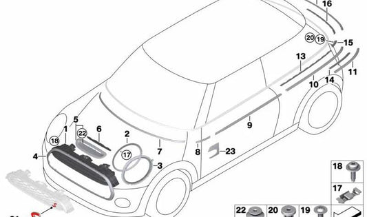 Moldura luz intermitente adicional izquierda OEM 51137954743 para MINI F55, F56. Original MINI.