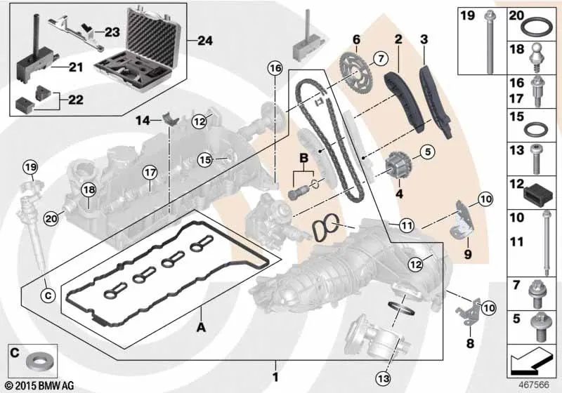Oberes offenes Ketten -Kit für BMW E81, E82, E87N, E88, E90, E90N, E91, E91N, E92, E93, E60N, E61N, X1 E84, X3 E83N (OEM 11312365578). Original BMW