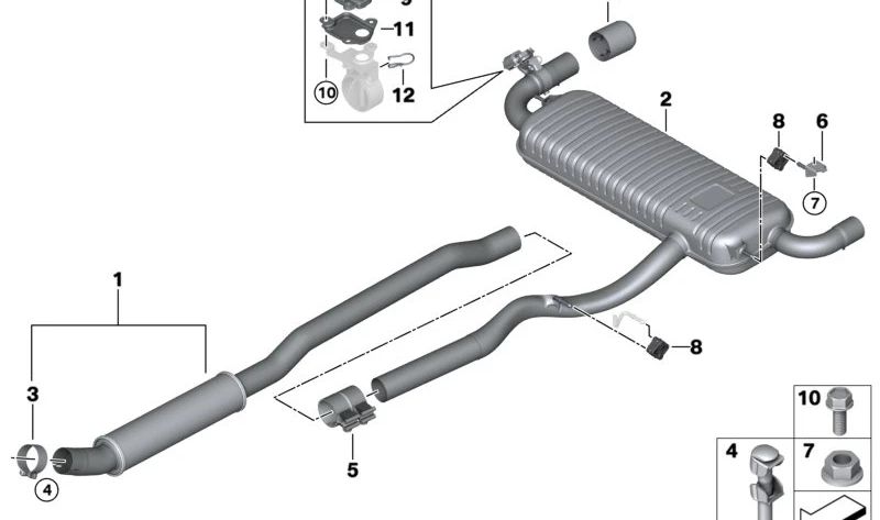 Soporte de escape OEM 18308673214 para MINI F54, F60 y BMW F40, F44, F39. Compatible con modelos como M135i xDrive, M235i xDrive, X2 M35i, 128ti. Original MINI y BMW.