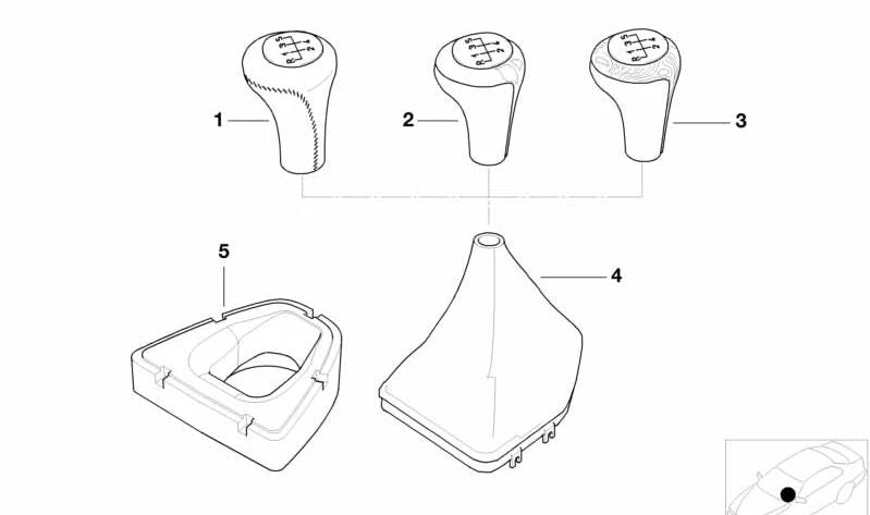 Leather Gear Shift Knob/6 Speed ​​for BMW E46, E34, E60, E61, E63, E64, E53, E85 (OEM 25117523817). Original BMW
