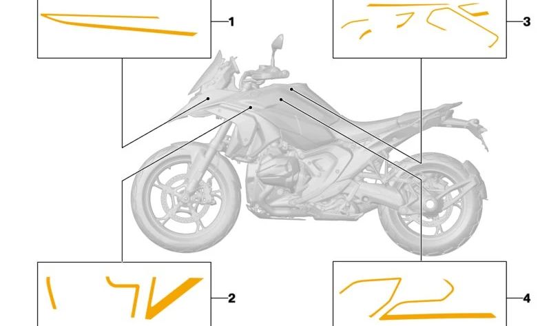 Decorazione rivestimento laterale anteriore sinistro OEM 51145A7ED15 per BMW Motorrad R 1300 GS. BMW Motorrad originale.