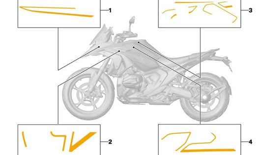 Decorazione rivestimento laterale anteriore sinistro OEM 51145A7ED15 per BMW Motorrad R 1300 GS. BMW Motorrad originale.