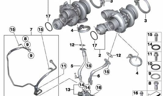 Turbocompresor OEM 11657887118 para BMW F10, F06, F12, F13, F85, F86. Compatible con motores S63T. Original BMW.