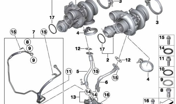Turbocompresor OEM 11657887118 para BMW F10, F06, F12, F13, F85, F86. Compatible con motores S63T. Original BMW.