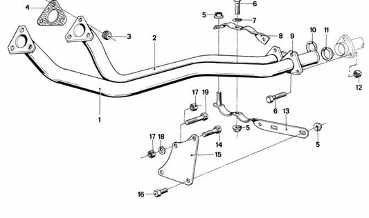 Tubo de escape delantero OEM 18111175486 para BMW Serie 3 E21 (modelos 316, 318, 320, 323i). Compatible con motores 4-6 cilindros. Original BMW.