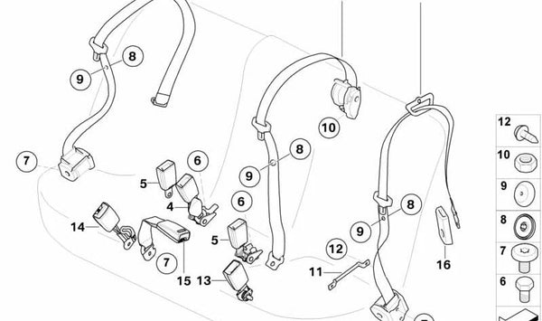 Cinturón de seguridad trasero derecho OEM 72117161848 para BMW E70 (X5). Original BMW.