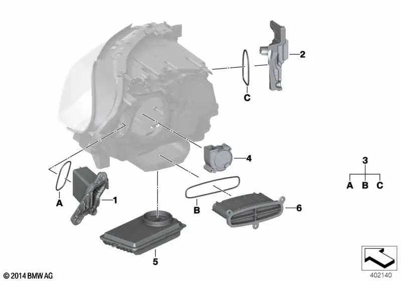 Right LED fan for BMW 5 Series F07, F10, F11, F18 (OEM 63117352480). Original BMW