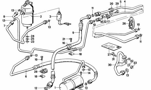Tubo de presión A/C OEM 64531371963 para BMW E24. Pieza original BMW.