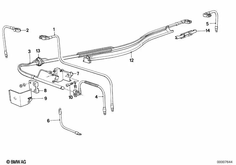 Cable de batería positivo para BMW E30 Serie 3 (OEM 12421375601). Original BMW.
