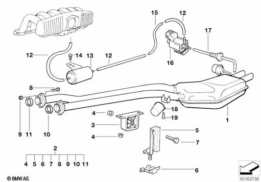 Pipe for BMW 3 Series E36 (OEM 18101740949). Original BMW.