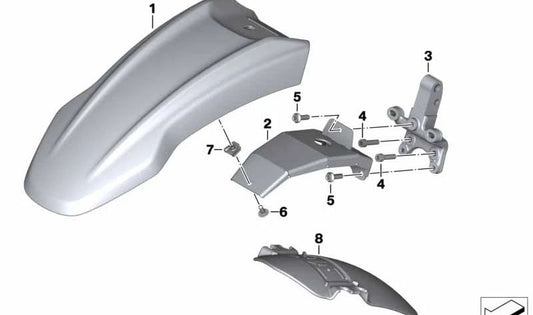 Cubierta superior guardabarros delantero plata/negro OEM 46618560271 para moto BMW R nineT Urban G/S (K33). Original BMW Motorrad.