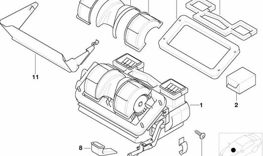 Leeres Gehäuse OEM -Heizung 64118398930 für BMW Z3 (E36) Modelle 1.8, 1.9 und 2.0. Kompatibel mit manuellen und automatischen Versionen. Original BMW.