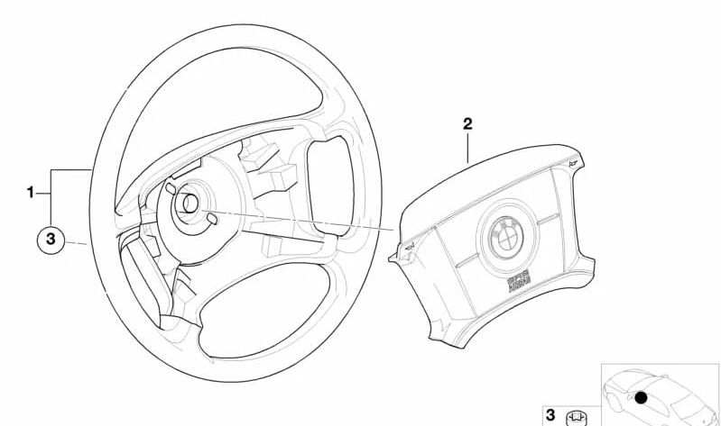 Airbag en mousse Flying OEM 32346753946 pour BMW E46 316i {Modèles: A11, AL12, AL21, AL22, AL51, AN72, AN82, ER11, ER12, ER21}. Compatible avec la série BMW 3 E46. Pièce BMW originale.
