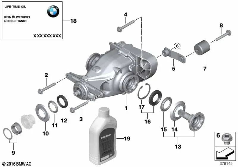 Vite esagonale con rondella per BMW Serie 1 E87, E87N, Serie 3 E90, E91, E92, X3 E83, Z4 E85 (OEM 33326769647). BMW originale