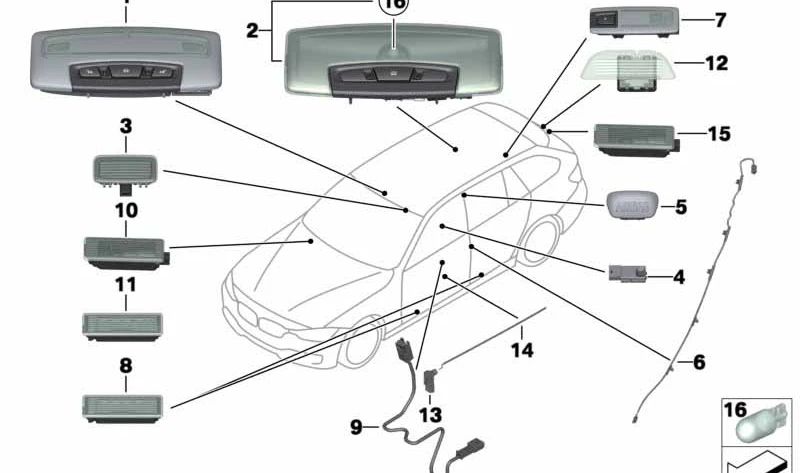 Luz interior LED OEM 63319458475 para BMW F31. Original BMW.