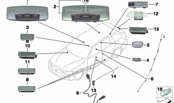 Luz interior LED OEM 63319458475 para BMW F31. Original BMW.