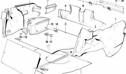 Revestimiento interior paso de rueda maletero derecho OEM 51471933448 para BMW E30. Pieza original BMW.