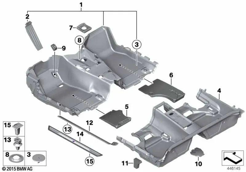 Vorderer Bodenbeschichtung für BMW F20, F21, F22, F23, F87 (OEM 51477272637). Original BMW.
