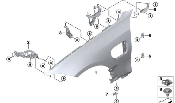 Soporte lateral delantero izquierdo OEM 41008494433 para BMW G20, G21, G28. Original BMW.