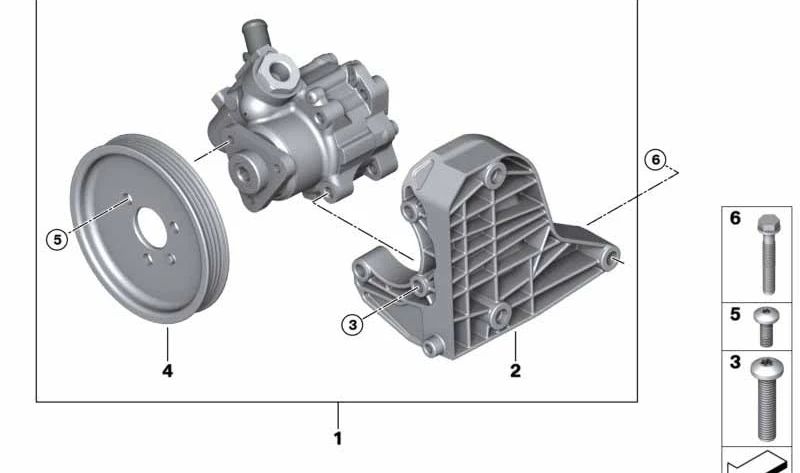Polea de dirección asistida OEM 32427793983 para BMW E90, E91, E92, E93. Original BMW.