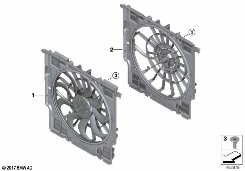 Fan housing with fan for BMW 2 Series G42 3 Series G20, G21, G28 4 Series G22, G23, G26 (OEM 17428591441). Original BMW