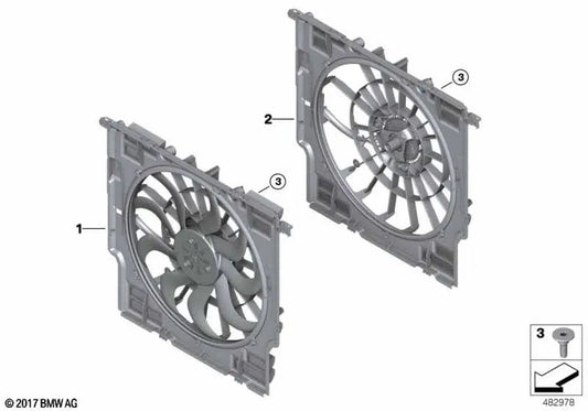 Alloggiamento dei ventilatori con BMW Fan 2 G42 Series 3 G20, G21, G28 Serie 4 G22, G23, G26 (OEM 17428591441). BMW originale
